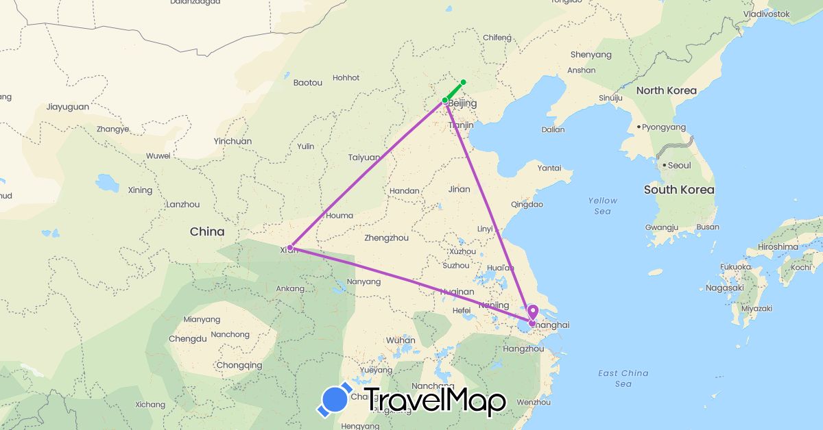 TravelMap itinerary: driving, bus, train in China (Asia)